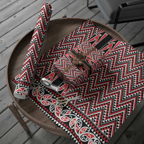 New Zealand Maori Niho Taniwha Wrapping Paper Whero Mangopare and Puhoro Pattern - Aussie Hoodie