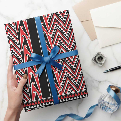 New Zealand Maori Niho Taniwha Wrapping Paper Whero Mangopare and Puhoro Pattern - Aussie Hoodie
