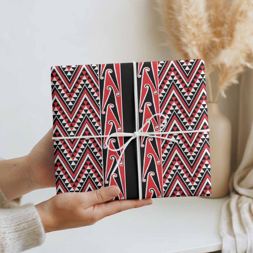 New Zealand Maori Niho Taniwha Wrapping Paper Whero Mangopare and Puhoro Pattern - Aussie Hoodie