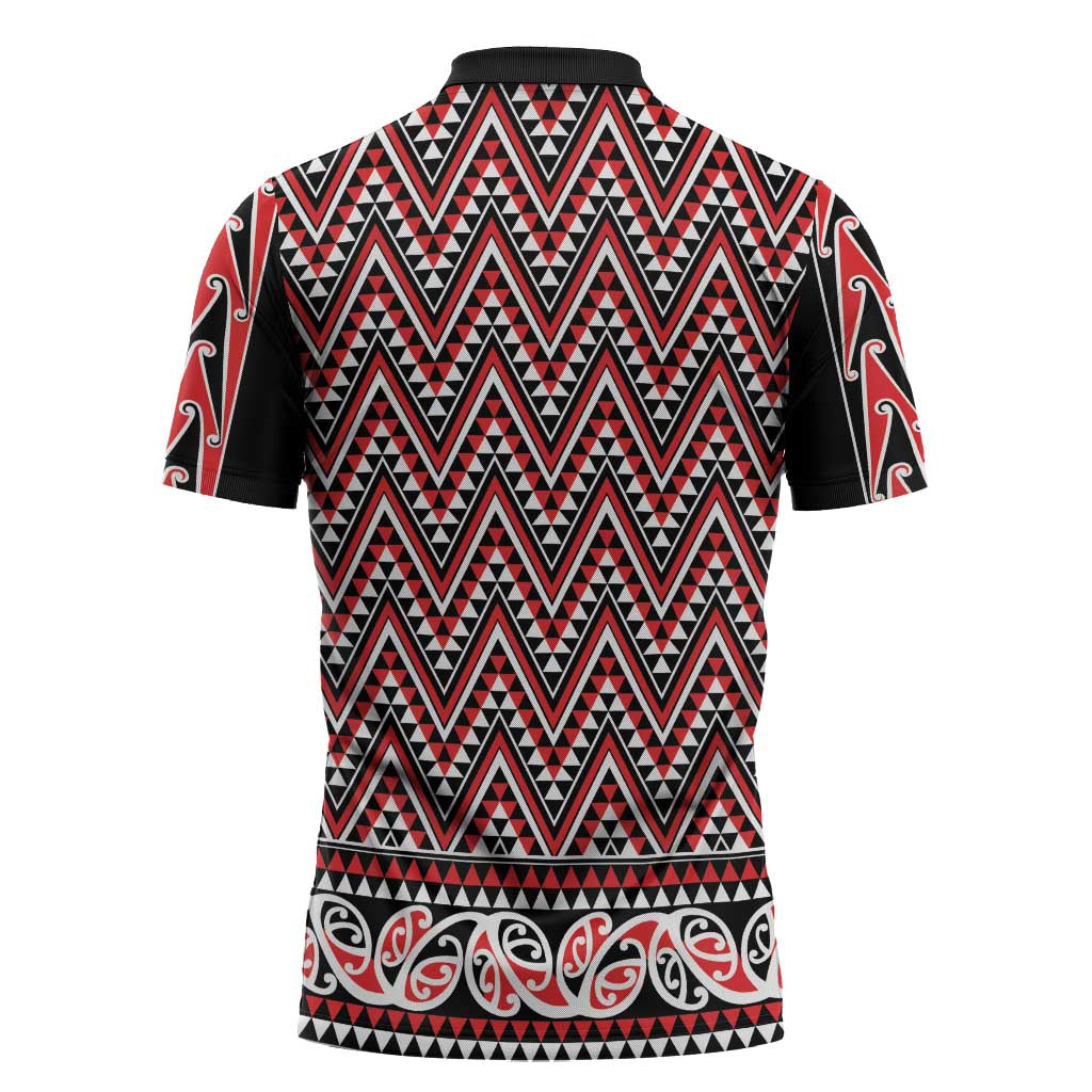 New Zealand Maori Niho Taniwha Zipper Polo Shirt Whero Mangopare and Puhoro Pattern - Aussie Hoodie