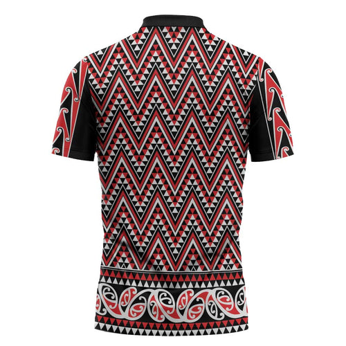 New Zealand Maori Niho Taniwha Zipper Polo Shirt Whero Mangopare and Puhoro Pattern - Aussie Hoodie