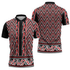 New Zealand Maori Niho Taniwha Zipper Polo Shirt Whero Mangopare and Puhoro Pattern - Aussie Hoodie