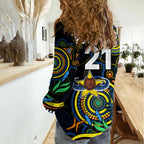 Custom Cowboys Rugby Aboriginal Art Women Casual Shirt NAIDOC Indigenous Tribal LT9