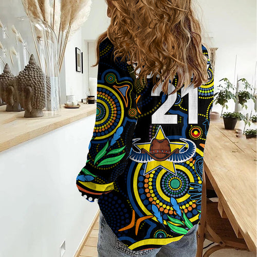 Custom Cowboys Rugby Aboriginal Art Women Casual Shirt NAIDOC Indigenous Tribal LT9
