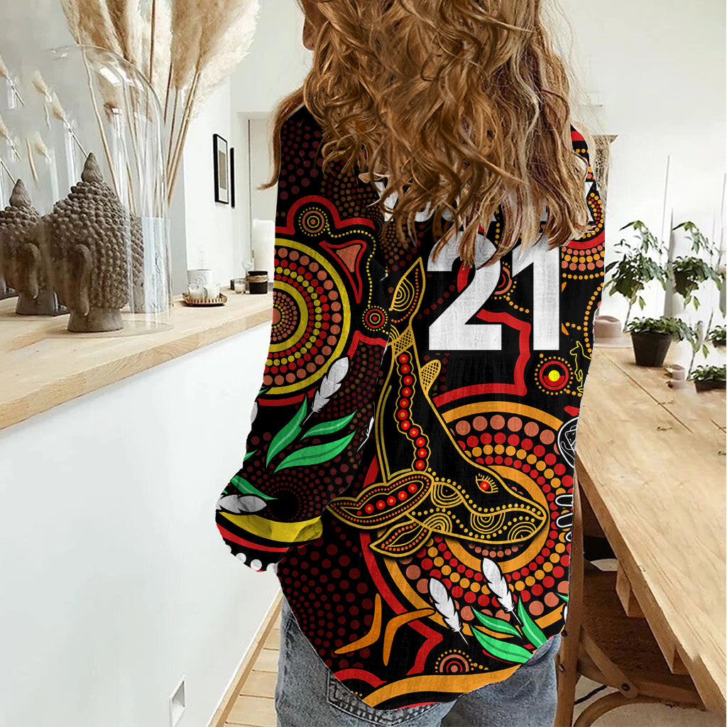 Custom Dolphins Rugby Aboriginal Art Women Casual Shirt NAIDOC Indigenous Tribal LT9