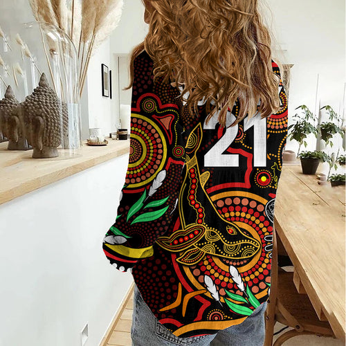 Custom Dolphins Rugby Aboriginal Art Women Casual Shirt NAIDOC Indigenous Tribal LT9