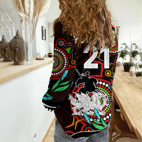 Custom Dragons Rugby Aboriginal Art Women Casual Shirt NAIDOC Indigenous Tribal LT9