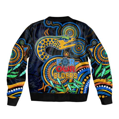 eels-rugby-aboriginal-art-sleeve-zip-bomber-jacket-naidoc-indigenous-tribal