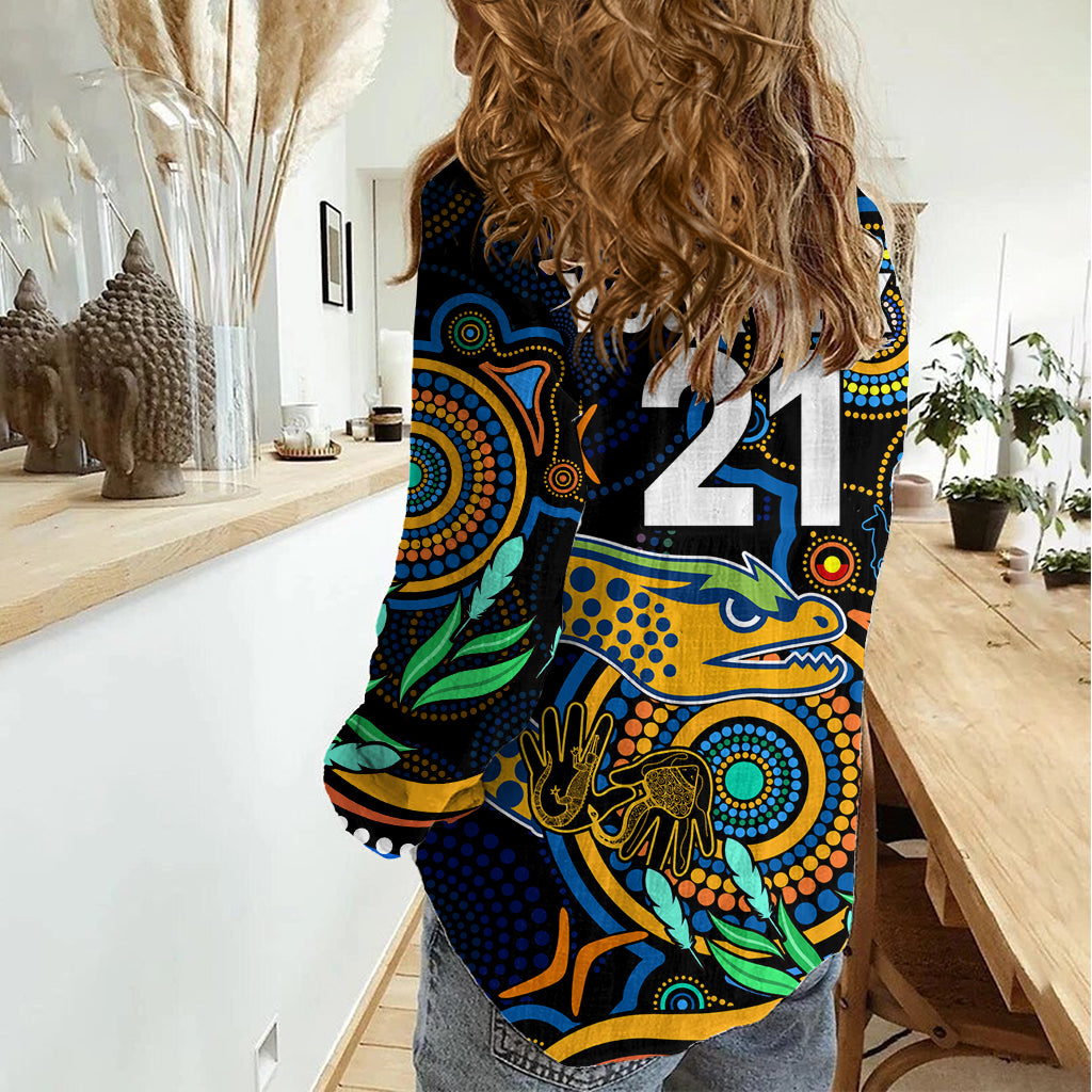 Custom Eels Rugby Aboriginal Art Women Casual Shirt NAIDOC Indigenous Tribal LT9