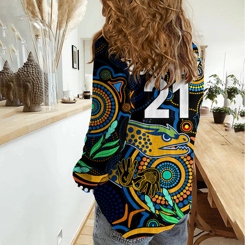 Custom Eels Rugby Aboriginal Art Women Casual Shirt NAIDOC Indigenous Tribal LT9