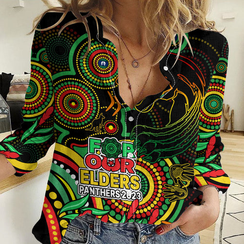 Custom Panthers Rugby Aboriginal Art Women Casual Shirt NAIDOC Indigenous Tribal LT9