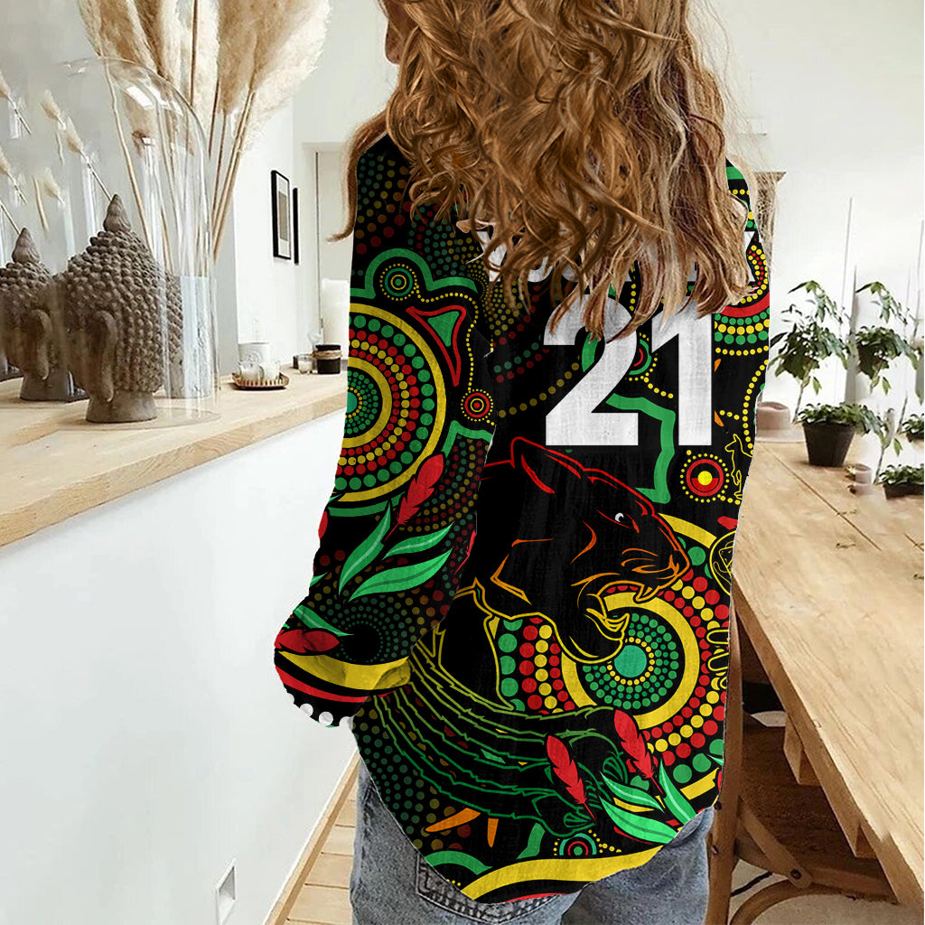 Custom Panthers Rugby Aboriginal Art Women Casual Shirt NAIDOC Indigenous Tribal LT9