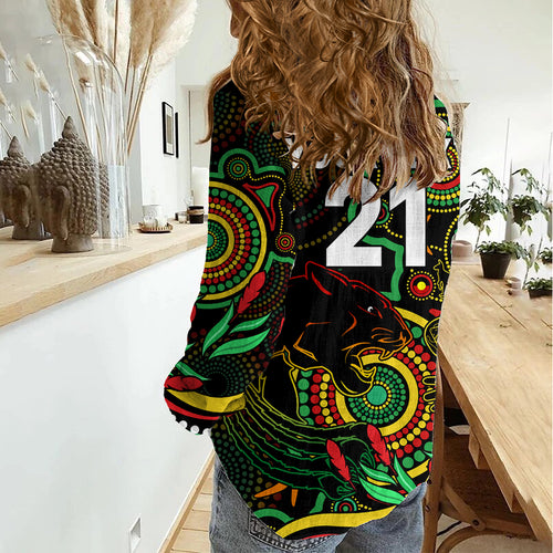 Custom Panthers Rugby Aboriginal Art Women Casual Shirt NAIDOC Indigenous Tribal LT9