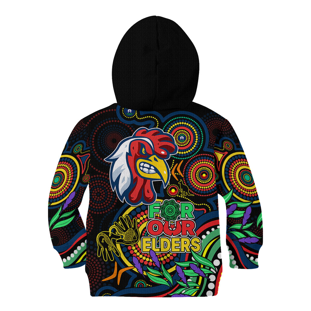 roosters-rugby-aboriginal-art-kid-hoodie-naidoc-indigenous-tribal
