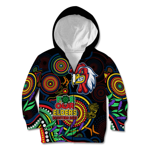 roosters-rugby-aboriginal-art-kid-hoodie-naidoc-indigenous-tribal