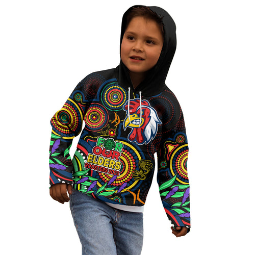 roosters-rugby-aboriginal-art-kid-hoodie-naidoc-indigenous-tribal