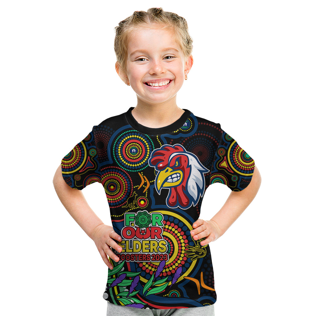 roosters-rugby-aboriginal-art-kid-t-shirt-naidoc-indigenous-tribal