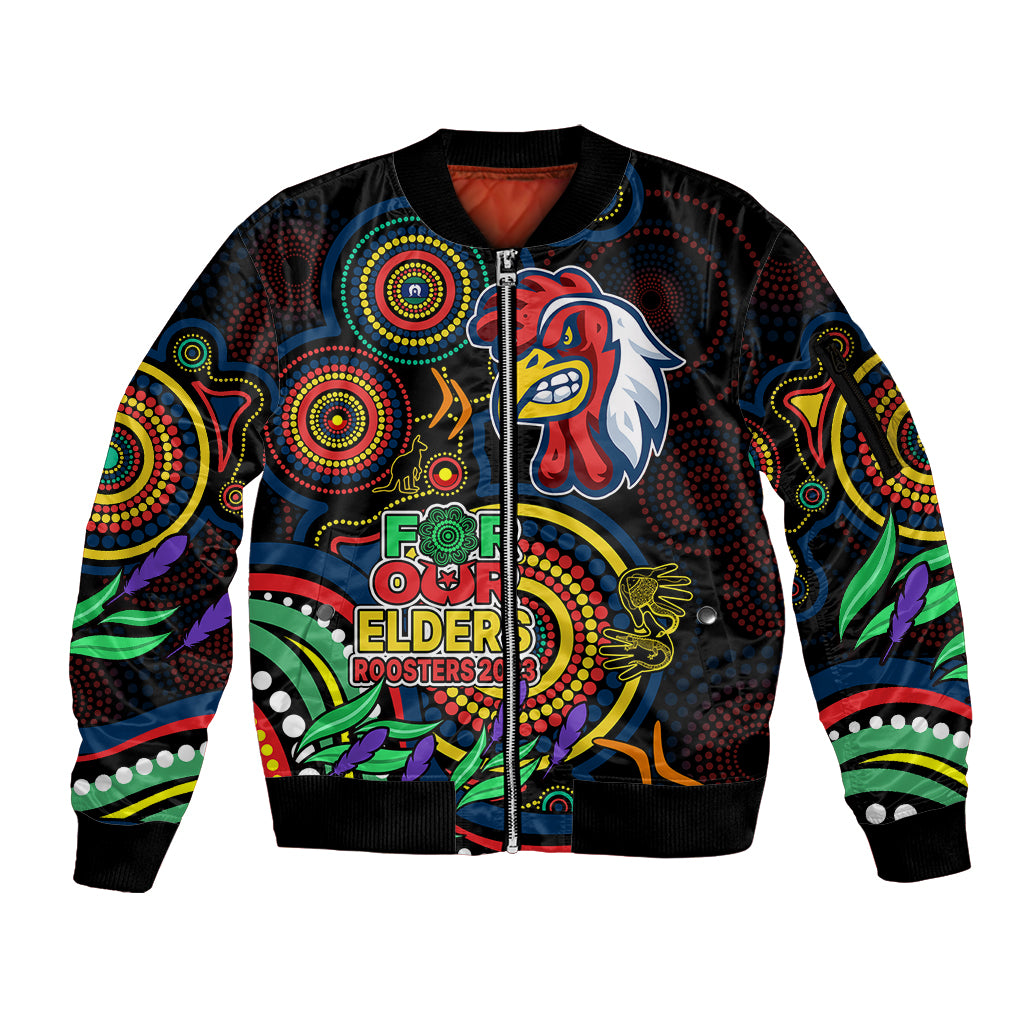 roosters-rugby-aboriginal-art-sleeve-zip-bomber-jacket-naidoc-indigenous-tribal