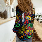 Roosters Rugby Aboriginal Art Women Casual Shirt NAIDOC Indigenous Tribal LT9