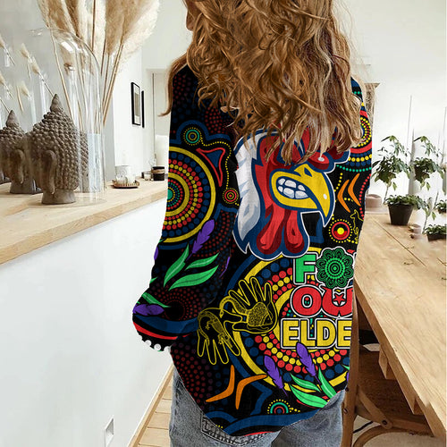 Roosters Rugby Aboriginal Art Women Casual Shirt NAIDOC Indigenous Tribal LT9
