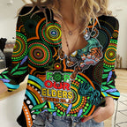 Tigers Rugby Aboriginal Art Women Casual Shirt NAIDOC Indigenous Tribal LT9