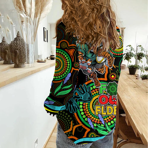 Tigers Rugby Aboriginal Art Women Casual Shirt NAIDOC Indigenous Tribal LT9