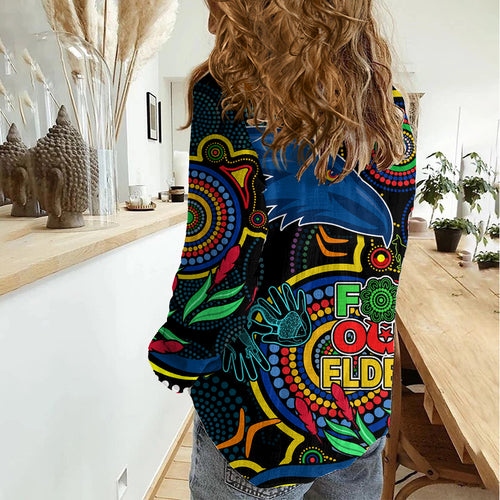 Crows Football Aboriginal Art Women Casual Shirt NAIDOC Indigenous Tribal LT9