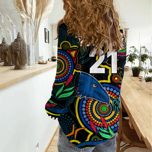 Custom Crows Football Aboriginal Art Women Casual Shirt NAIDOC Indigenous Tribal LT9