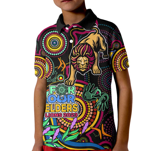 lions-football-aboriginal-art-kid-polo-shirt-naidoc-indigenous-tribal