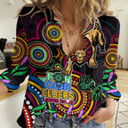 Lions Football Aboriginal Art Women Casual Shirt NAIDOC Indigenous Tribal LT9