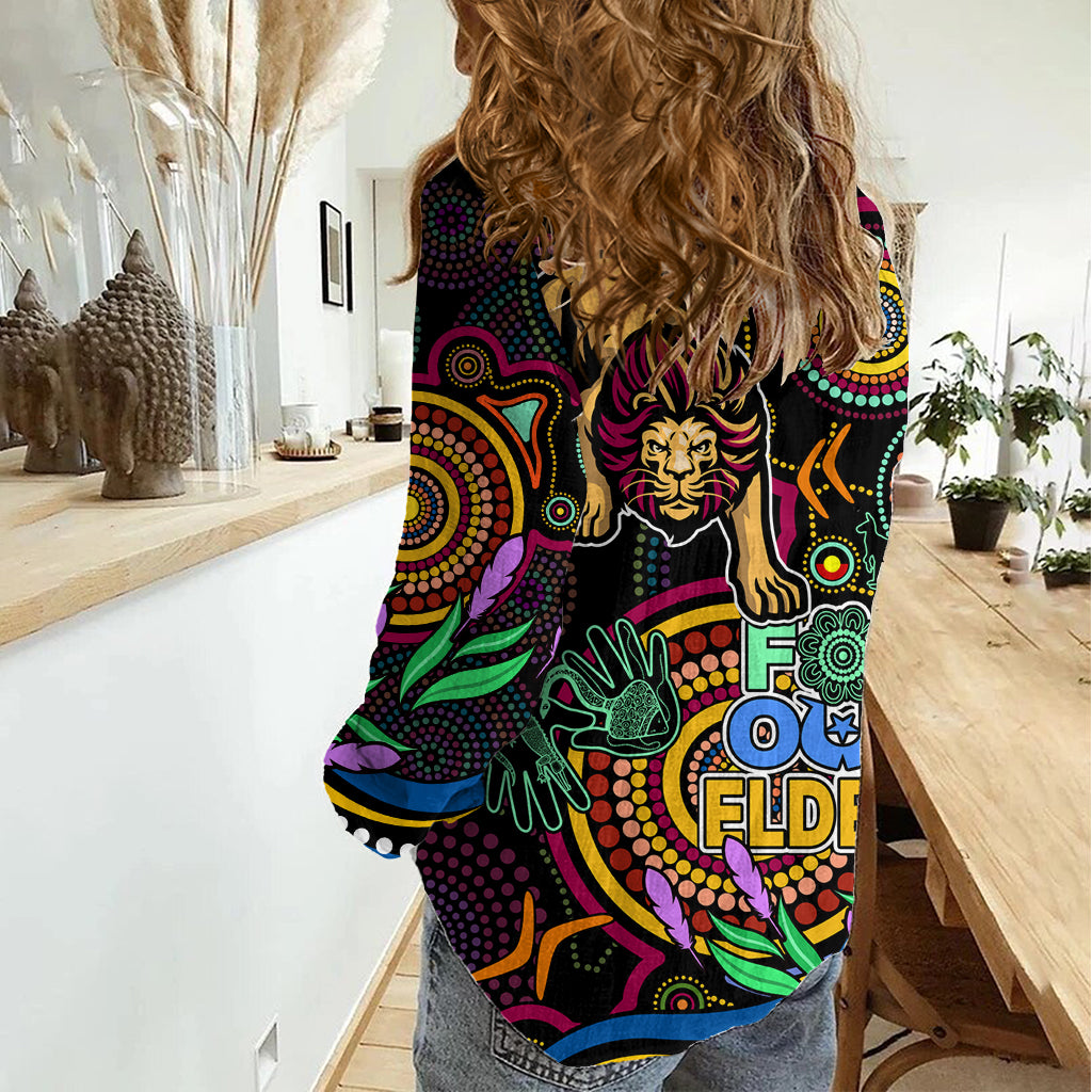 Lions Football Aboriginal Art Women Casual Shirt NAIDOC Indigenous Tribal LT9