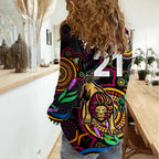Custom Lions Football Aboriginal Art Women Casual Shirt NAIDOC Indigenous Tribal LT9