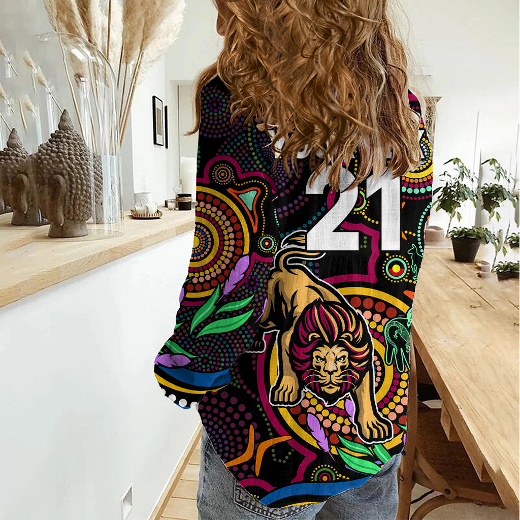 Custom Lions Football Aboriginal Art Women Casual Shirt NAIDOC Indigenous Tribal LT9