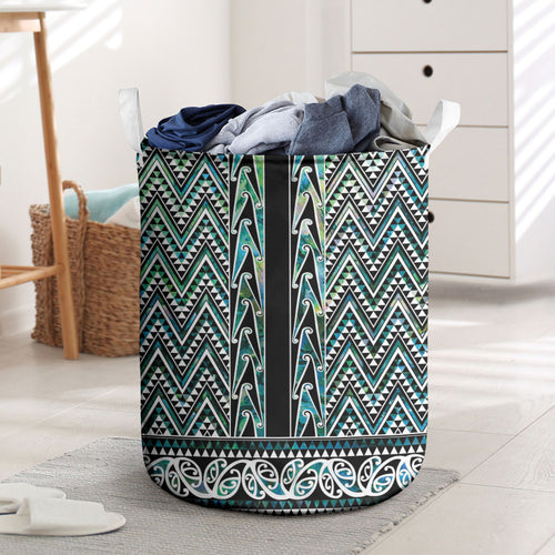 New Zealand Maori Niho Taniwha Laundry Basket Papua Shell - Mangopare Puhoro Pattern