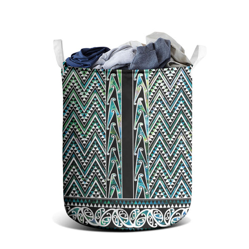 New Zealand Maori Niho Taniwha Laundry Basket Papua Shell - Mangopare Puhoro Pattern
