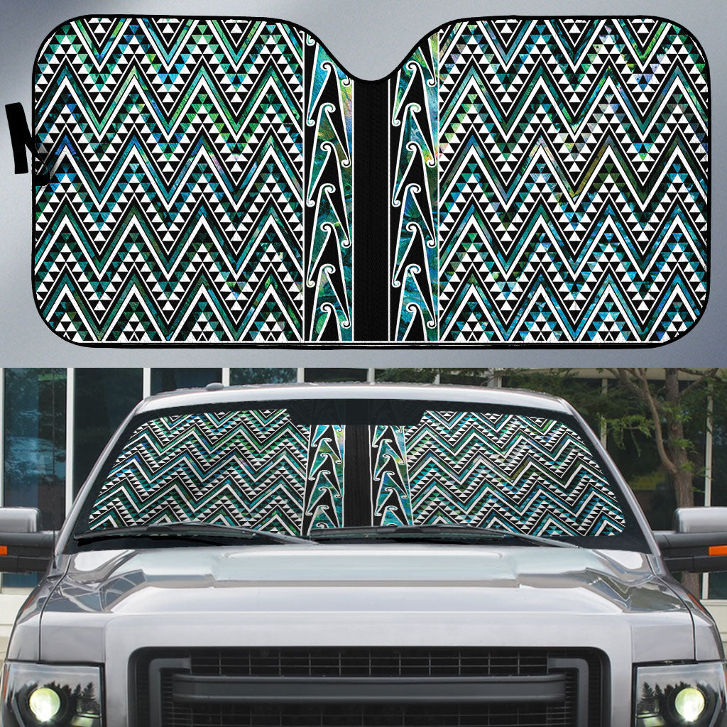 New Zealand Maori Niho Taniwha Auto Sun Shade Papua Shell - Mangopare Puhoro Pattern