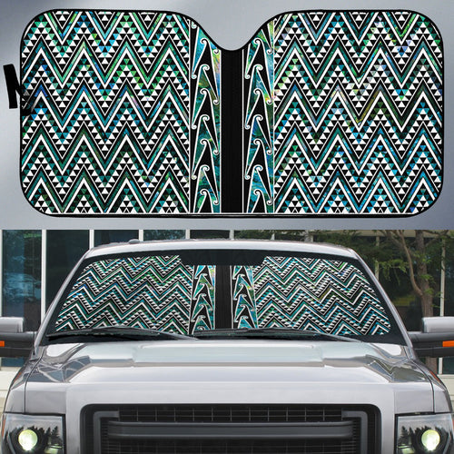 New Zealand Maori Niho Taniwha Auto Sun Shade Papua Shell - Mangopare Puhoro Pattern