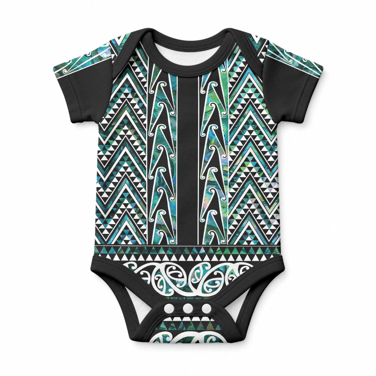 New Zealand Maori Niho Taniwha Baby Onesie Papua Shell - Mangopare Puhoro Pattern