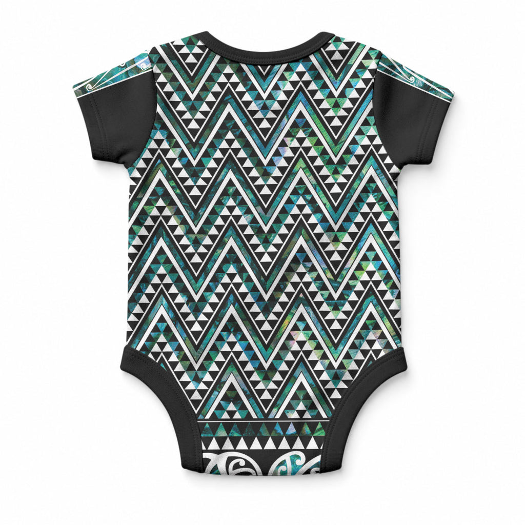 New Zealand Maori Niho Taniwha Baby Onesie Papua Shell - Mangopare Puhoro Pattern