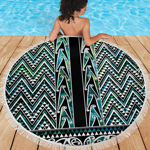 New Zealand Maori Niho Taniwha Beach Blanket Papua Shell - Mangopare Puhoro Pattern