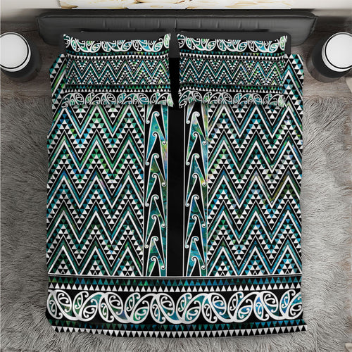 New Zealand Maori Niho Taniwha Bedding Set Papua Shell - Mangopare Puhoro Pattern
