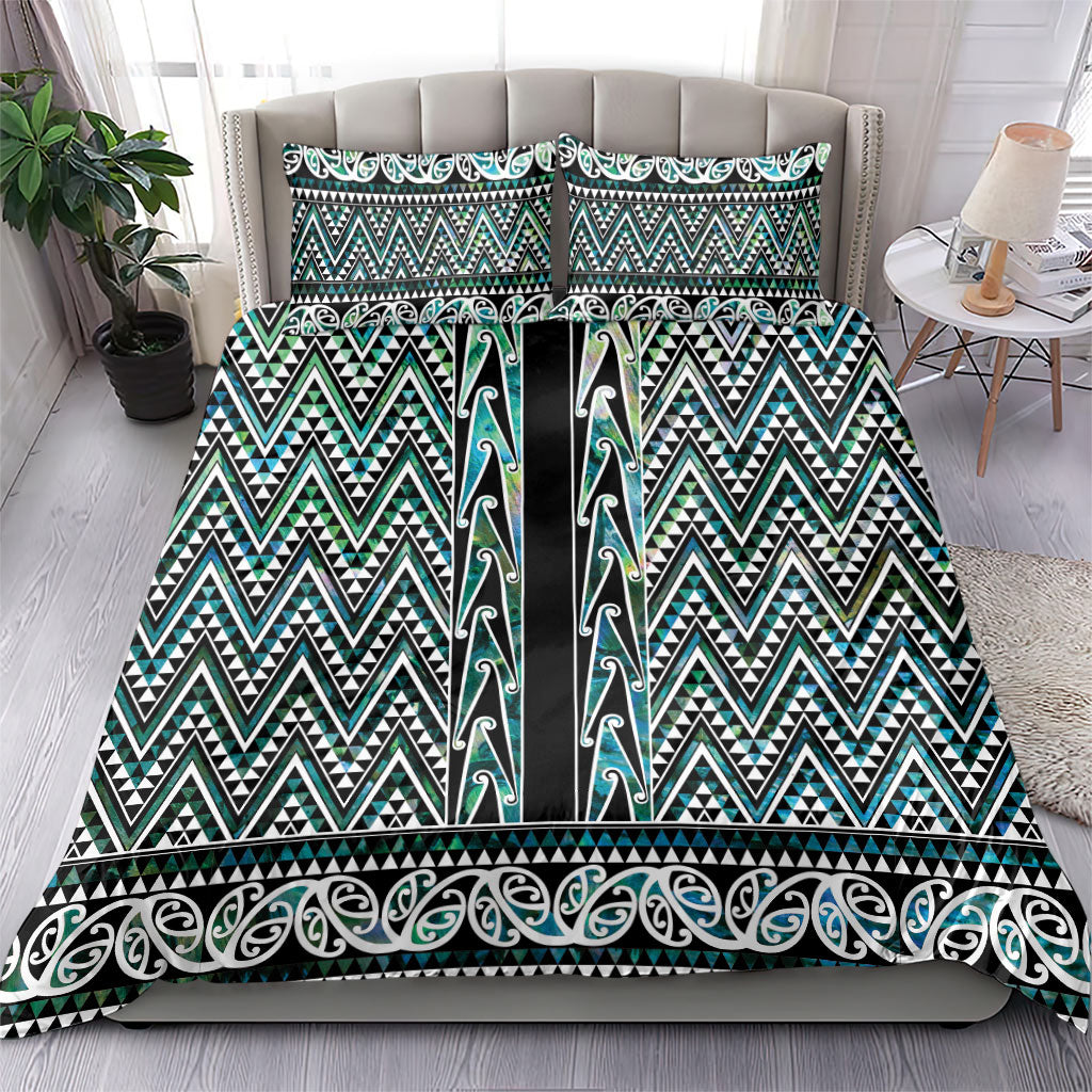 New Zealand Maori Niho Taniwha Bedding Set Papua Shell - Mangopare Puhoro Pattern