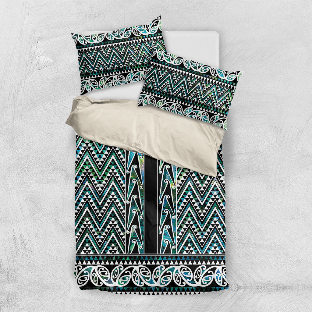 New Zealand Maori Niho Taniwha Bedding Set Papua Shell - Mangopare Puhoro Pattern