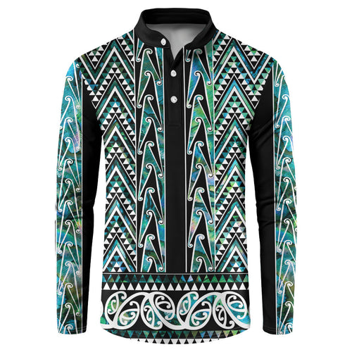 New Zealand Maori Niho Taniwha Button Sweatshirt Papua Shell - Mangopare Puhoro Pattern