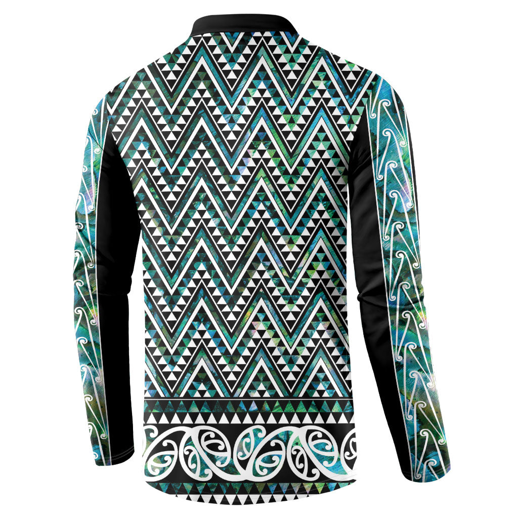 New Zealand Maori Niho Taniwha Button Sweatshirt Papua Shell - Mangopare Puhoro Pattern