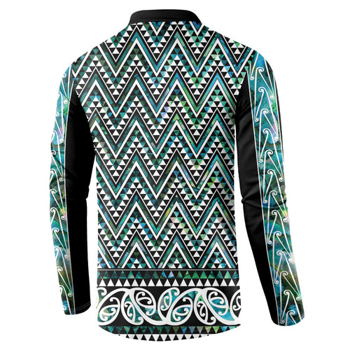 New Zealand Maori Niho Taniwha Button Sweatshirt Papua Shell - Mangopare Puhoro Pattern