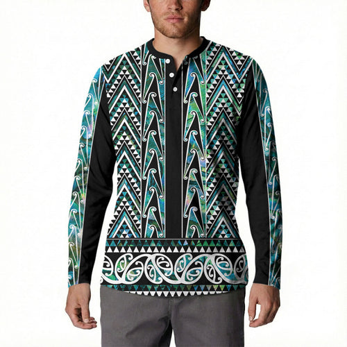 New Zealand Maori Niho Taniwha Button Sweatshirt Papua Shell - Mangopare Puhoro Pattern