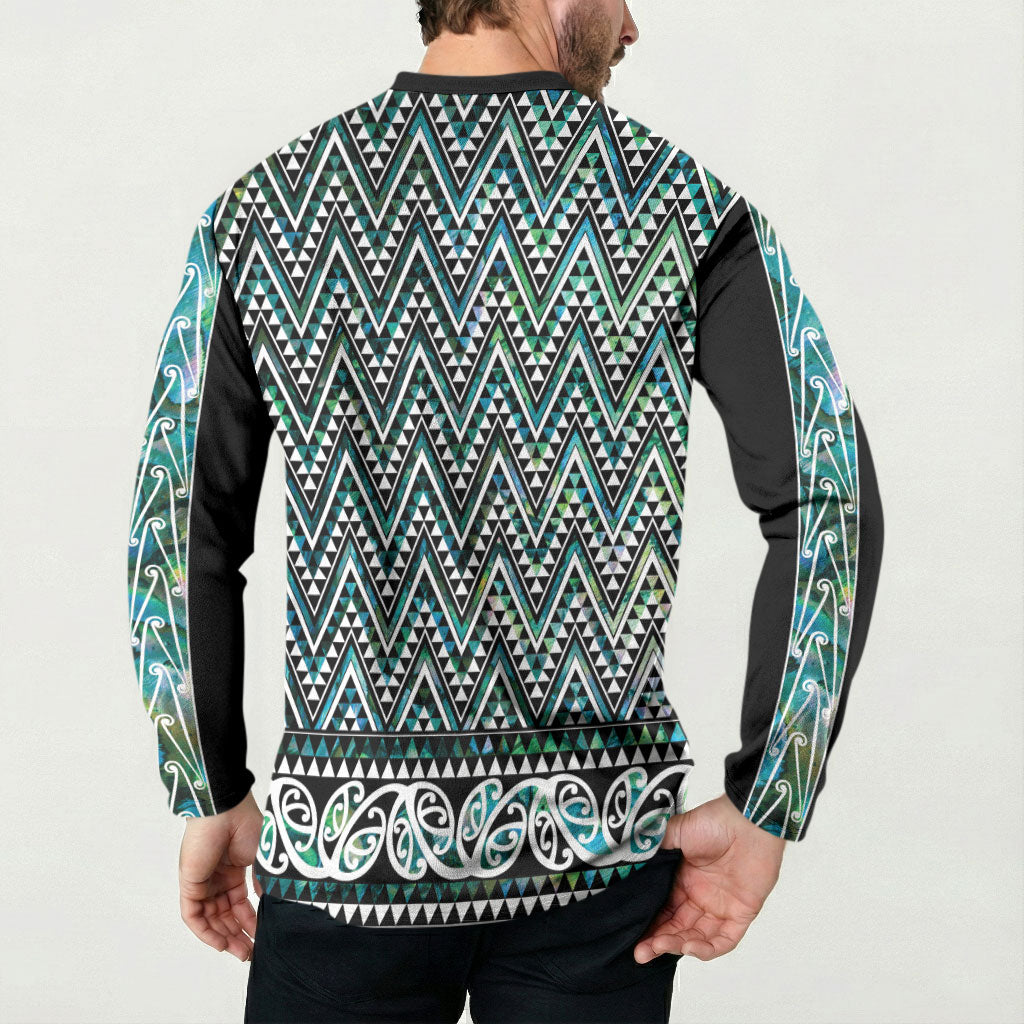 New Zealand Maori Niho Taniwha Button Sweatshirt Papua Shell - Mangopare Puhoro Pattern