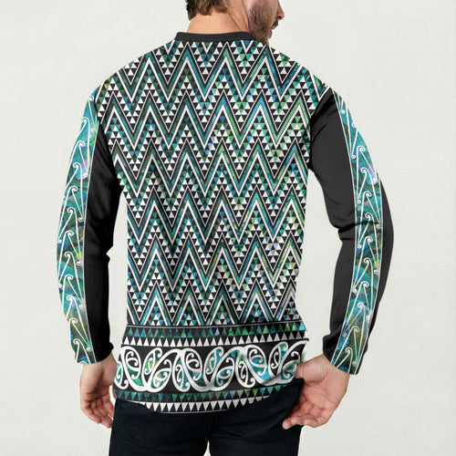 New Zealand Maori Niho Taniwha Button Sweatshirt Papua Shell - Mangopare Puhoro Pattern