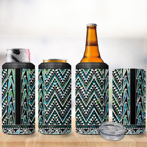 New Zealand Maori Niho Taniwha 4 in 1 Can Cooler Tumbler Papua Shell - Mangopare Puhoro Pattern